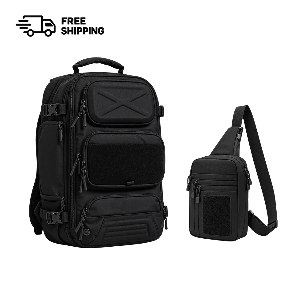 Oono Backpack V3.5 20L in Midnight Black with the Tactical Sling Bag in Midnight Black, bundle product shot