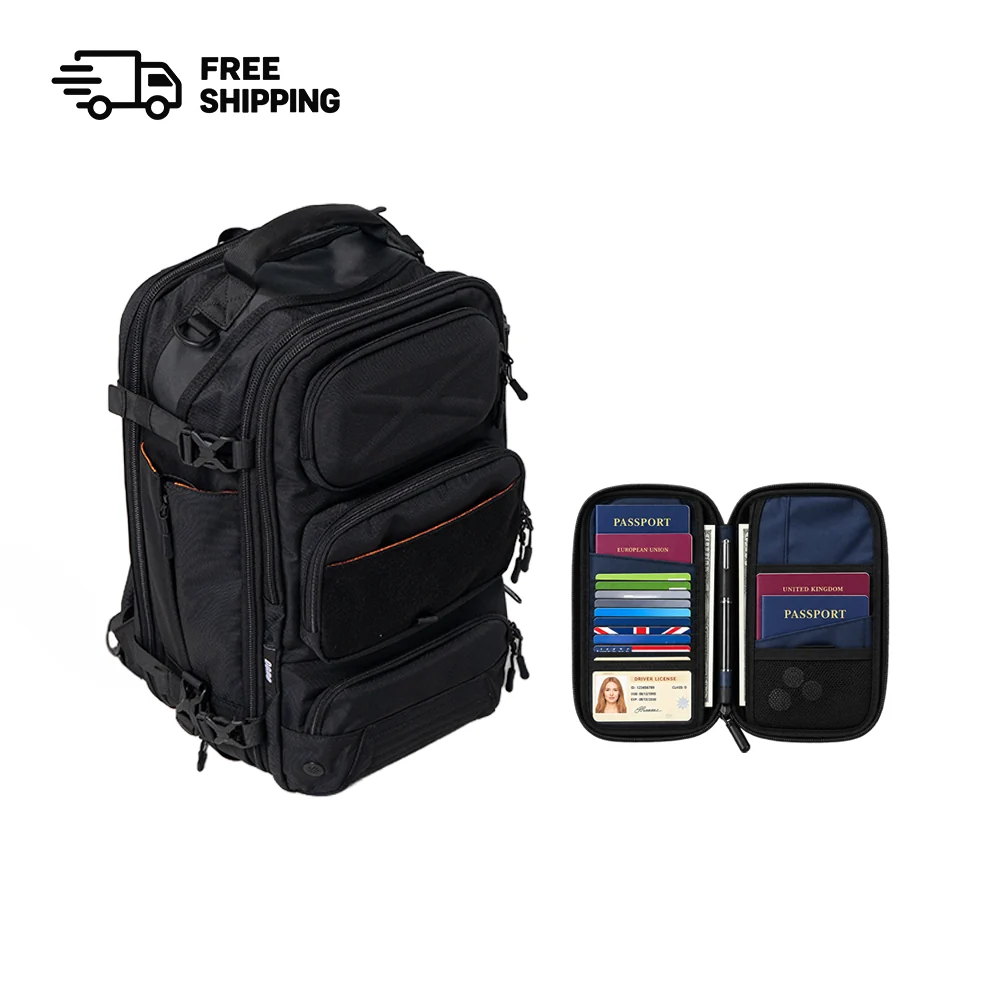 Oono Backpack V3.5 20L in Midnight Black with the RFID Passport Wallet