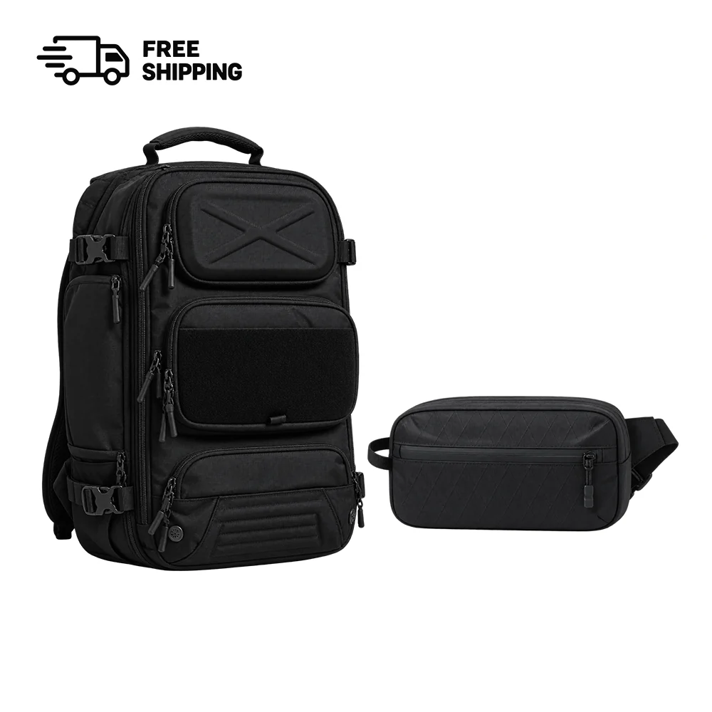 Close-up of the Oono Backpack V3.5 front pocket and the Sling X-Pac VX21 2.5L side by side