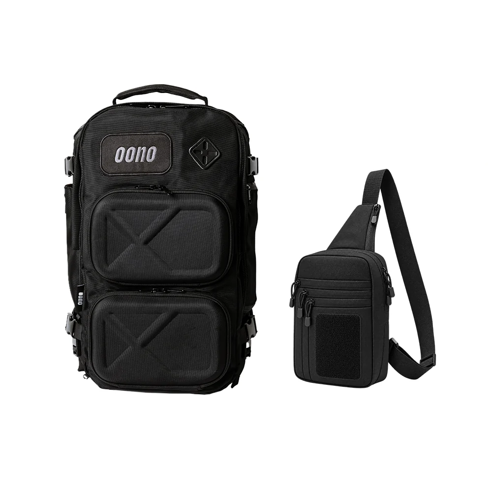 Oono Backpack V2 20L in Charcoal Gray with the Tactical Sling Bag in Midnight Black, alternate view