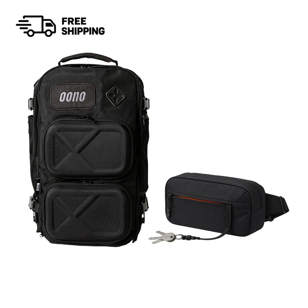 Close-up of the Oono Backpack V2 20L and Sling X-Pac Vx21 2.5L bundle, showing compartment details