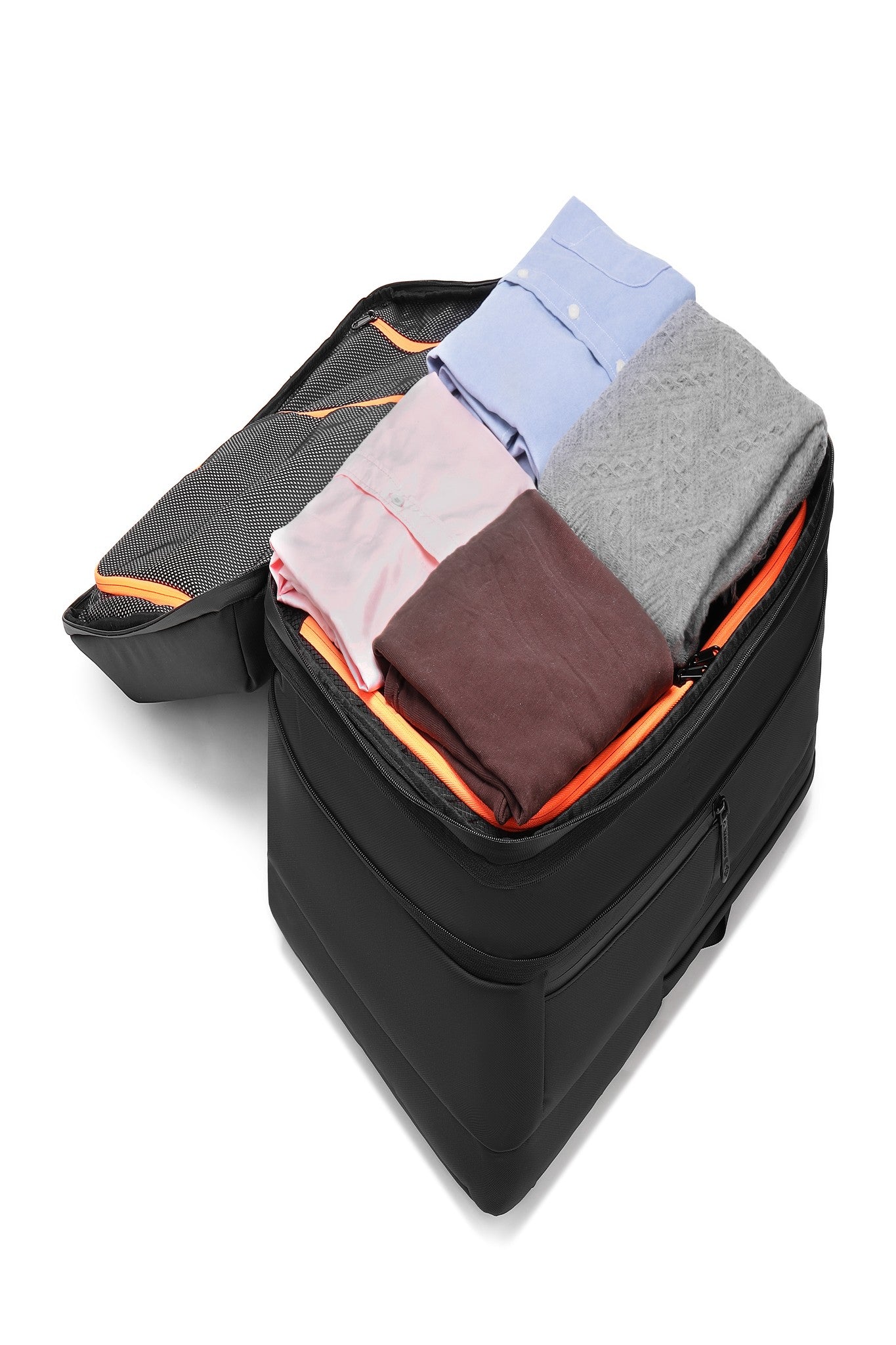 Executive Pro Backpack 35L main compartment packed with folded shirts and sweaters