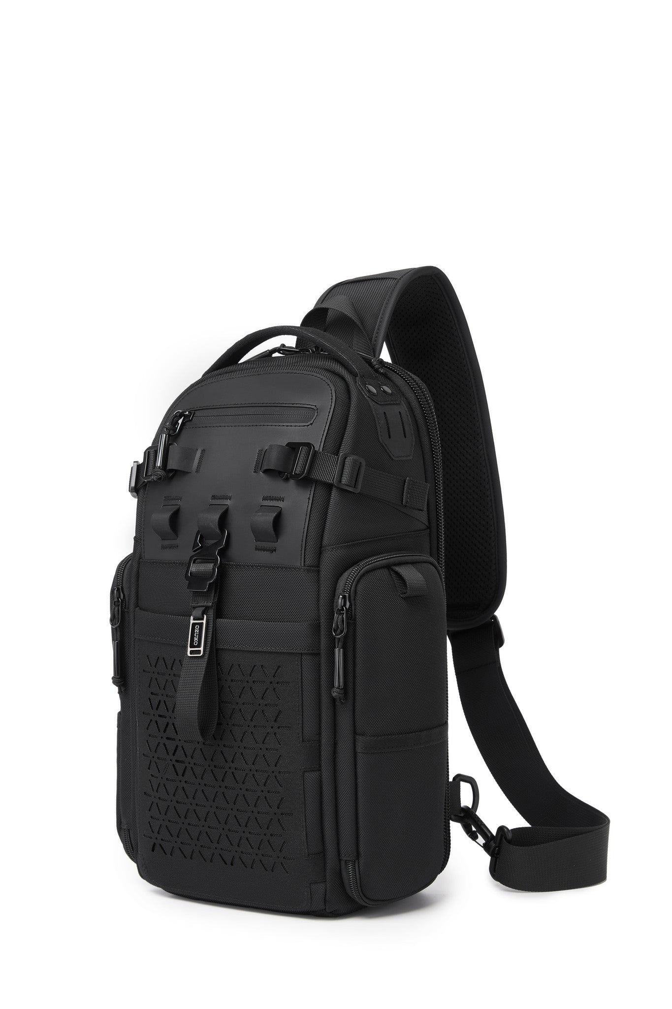 Ridge Sling Backpack 12L in Black - three-quarter front view from the opposite angle