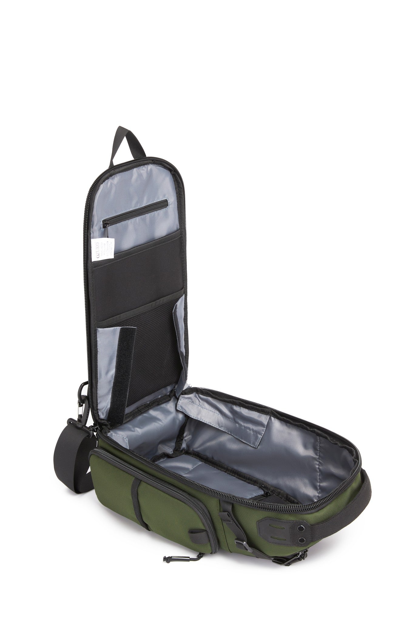 Ridge Sling Backpack 12L in Green - top-down view of the open main compartment and interior organizer