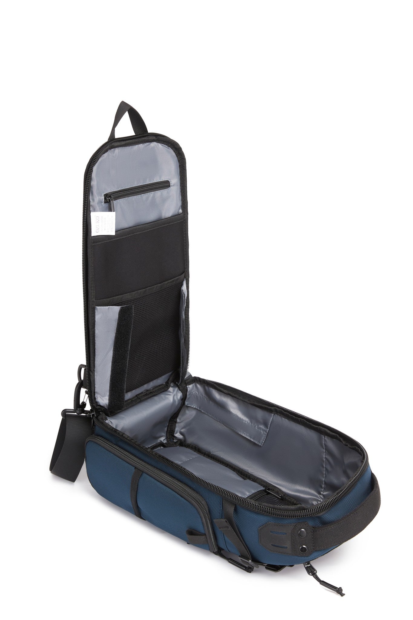 Ridge Sling Backpack 12L in Blue - top-down view of the open main compartment and interior organizer