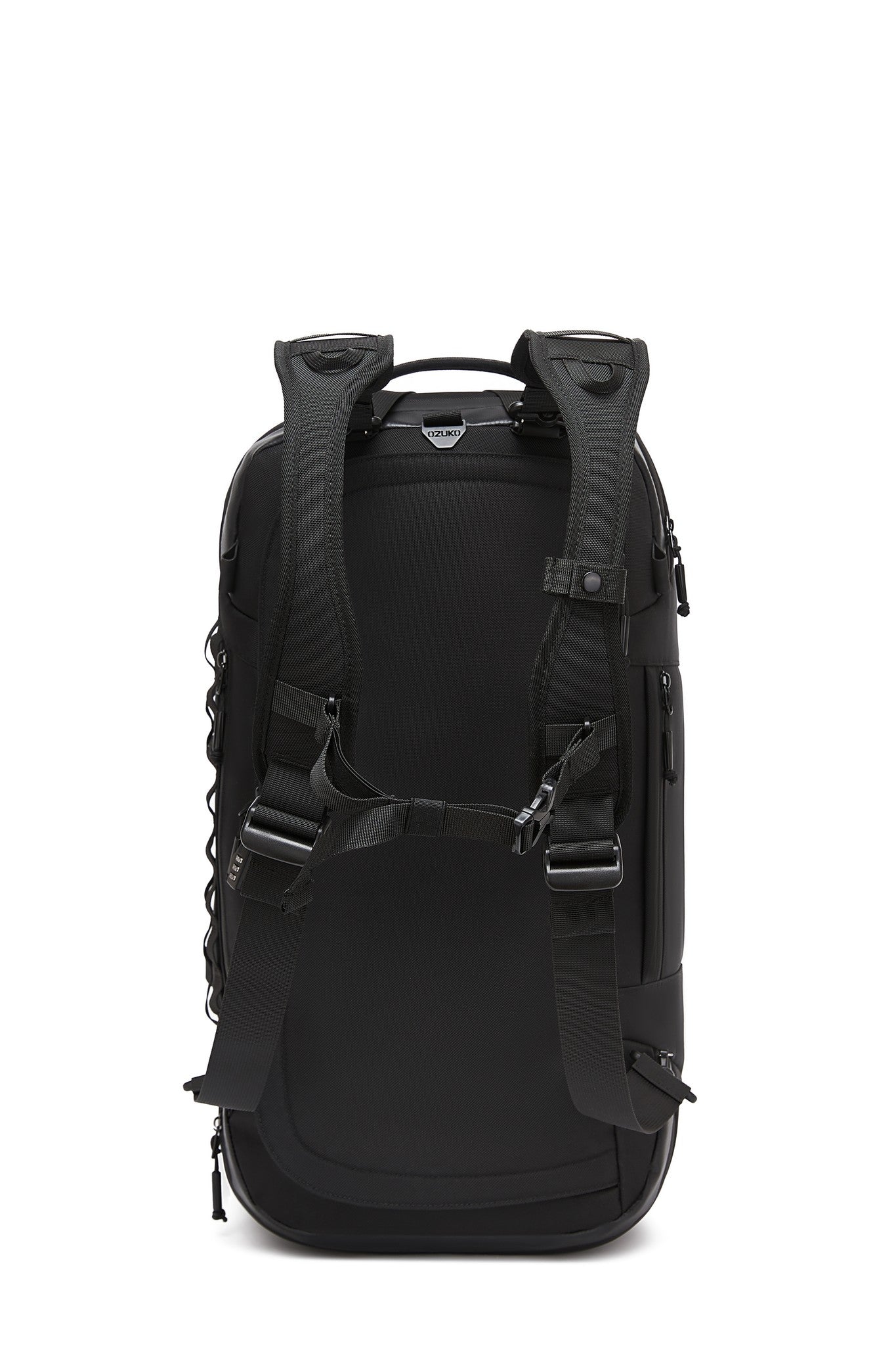 Back view showing the padded, stowable backpack straps and OZUKO branding